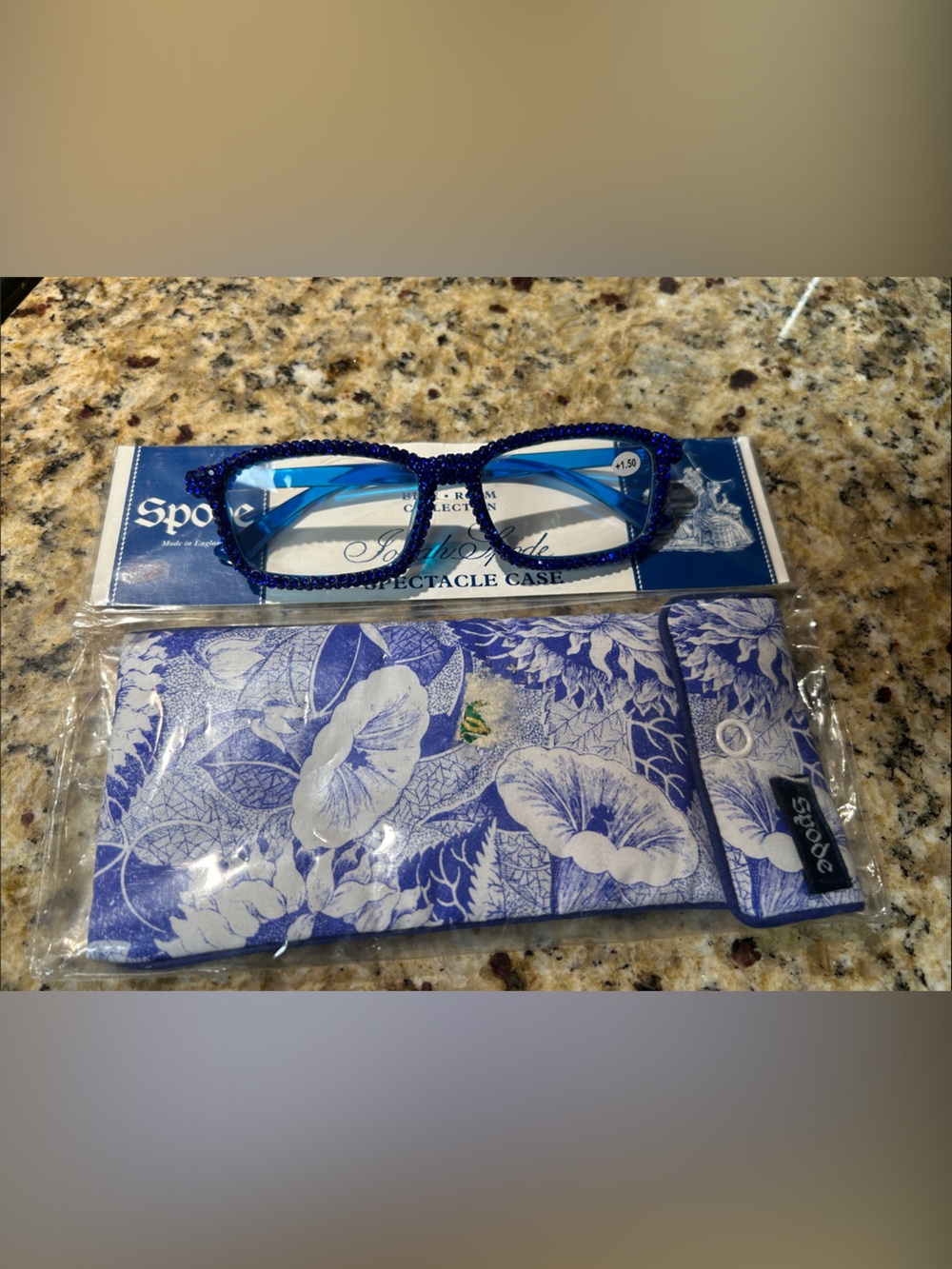 Dark Blue Bling 💍 Sparkling ✨ 1.50 Reading Glasses with Floral Microfiber Pouch